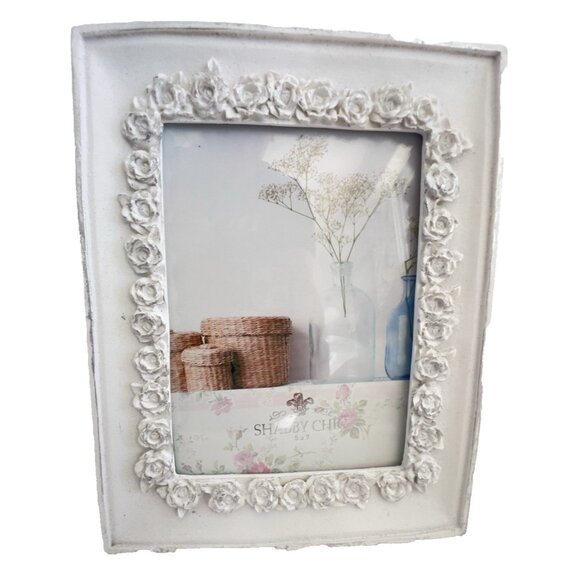 Shabby Chic Photo Frame 5 X 7 White Roses Vertical & Horizontal French Country - Picture 3 of 9